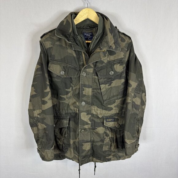 Abercrombie & Fitch Men’s Camo Military Field Jacket XS Army Green Cotton Lined - Picture 1 of 9